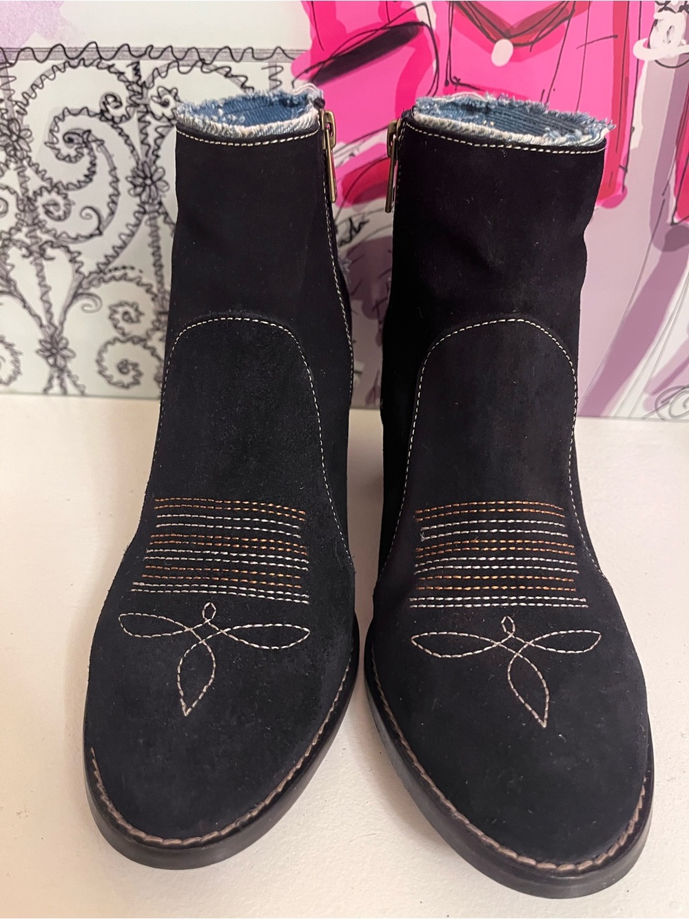 Zadig & Voltaire Tex Western Suede Ankle Boots - Black Suede Size US 9